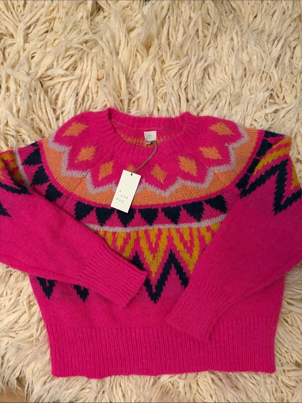 a new day Hot Pink Patterned Crewneck Sweater XL NWTS